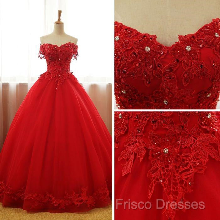 Beautiful Red Tulle Sweet 16 Gowns, Formal Prom Gowns, Red Party Dress