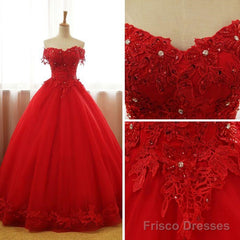 Beautiful Red Tulle Sweet 16 Gowns, Prom Gowns, Red Party Dress