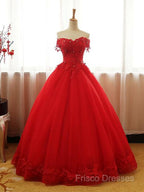 Beautiful Red Tulle Sweet 16 Gowns, Formal Prom Gowns, Red Party Dress