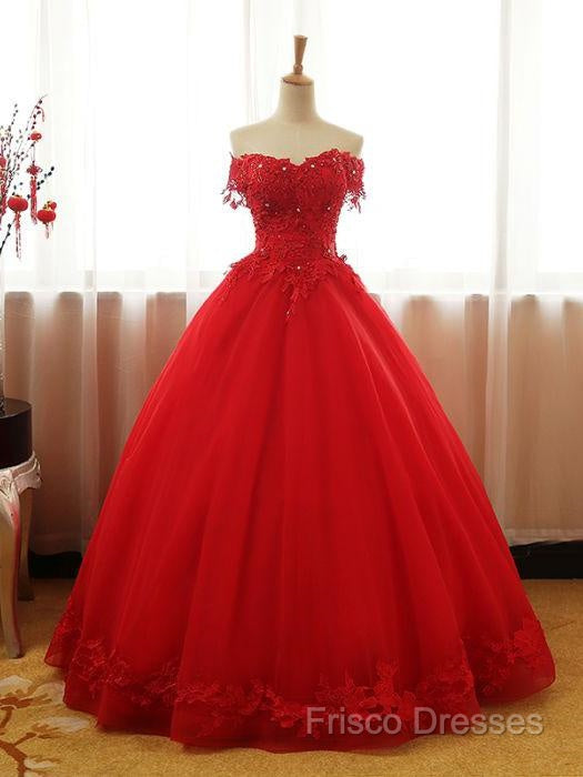 Beautiful Red Tulle Sweet 16 Gowns, Formal Prom Gowns, Red Party Dress