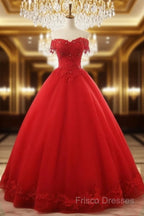 Beautiful Red Tulle Sweet 16 Gowns, Formal Prom Gowns, Red Party Dress