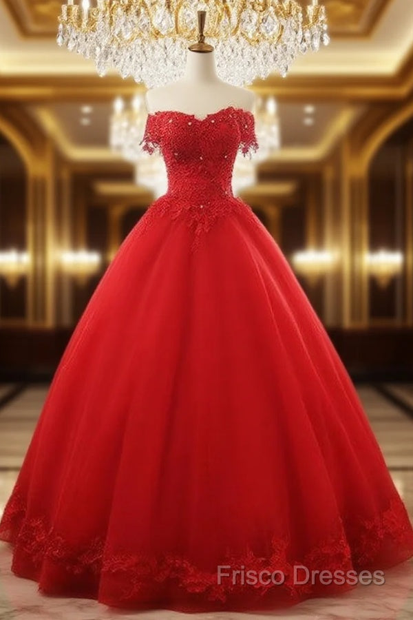 Beautiful Red Tulle Sweet 16 Gowns, Formal Prom Gowns, Red Party Dress