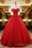 Beautiful Red Tulle Sweet 16 Gowns, Formal Prom Gowns, Red Party Dress