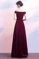 Beautiful Red Velvet Prom Dress , Long Off Shoulder Bridesmaid Dress