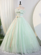 Beautiful Sage Green Tulle Floor Length Formal Prom Dress, A-Line Off The Shoulder Formal Part Dress
