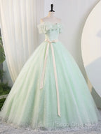 Beautiful Sage Green Tulle Floor Length Formal Prom Dress, A-Line Off The Shoulder Formal Part Dress