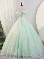 Beautiful Sage Green Tulle Floor Length Formal Prom Dress, A-Line Off The Shoulder Formal Part Dress