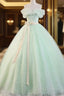 Beautiful Sage Green Tulle Floor Length Formal Prom Dress, A-Line Off The Shoulder Formal Part Dress