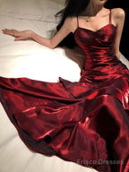 Beautiful Satin Long Mermaid Straps Evening Dress Formal Dress, Wine Red Satin Prom Dress