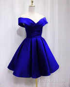 Beautiful Satin Off Shoulder Lace-Up Knee Length Bridesmaid Dress , Short Homecoming Dress