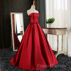 Beautiful Satin Scoop Floor Length Ball Formal Prom Dress , Dark Red Sweet 16 Gown