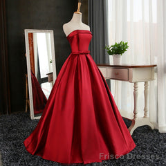 Beautiful Satin Scoop Floor Length Ball Prom Dress , Dark Red Sweet 16 Gown