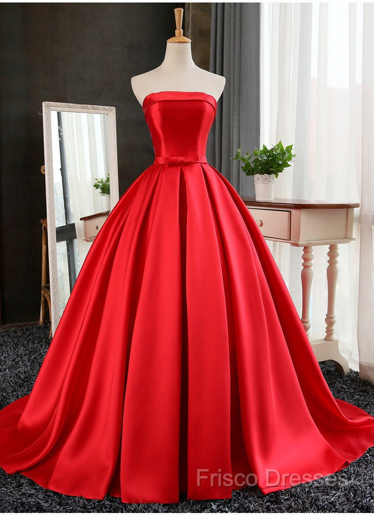 Beautiful Satin Scoop Floor Length Ball Formal Prom Dress , Dark Red Sweet 16 Gown