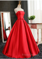 Beautiful Satin Scoop Floor Length Ball Formal Prom Dress , Dark Red Sweet 16 Gown