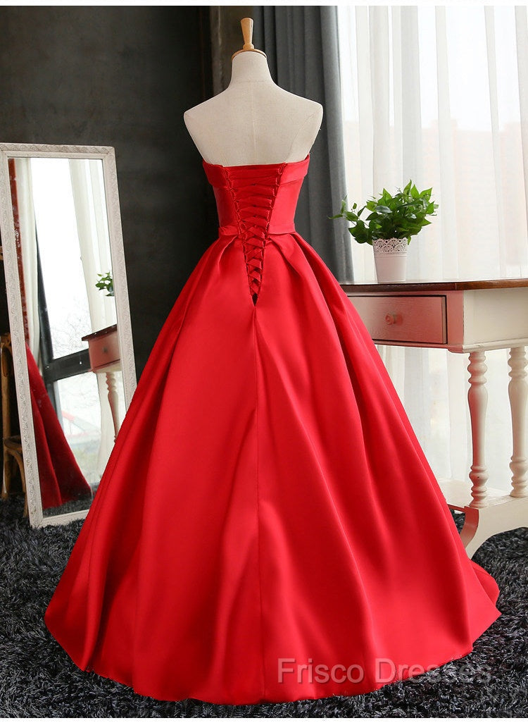 Beautiful Satin Scoop Floor Length Ball Formal Prom Dress , Dark Red Sweet 16 Gown