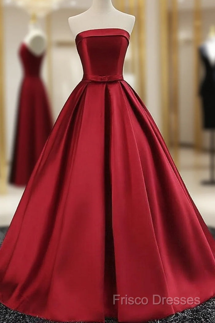 Beautiful Satin Scoop Floor Length Ball Formal Prom Dress , Dark Red Sweet 16 Gown Main image