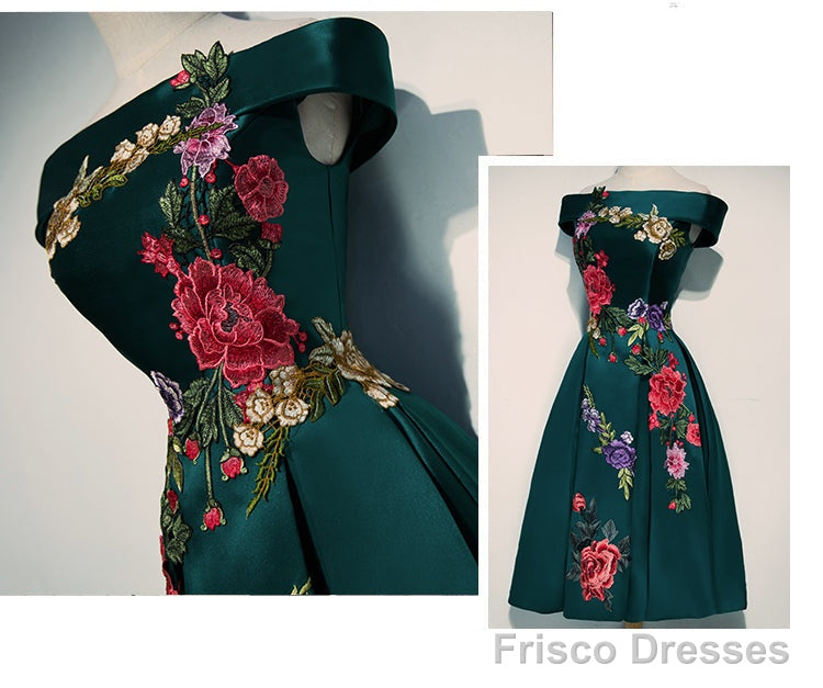 Beautiful Satin Short Flower Off Shoulder Bridesmaid Dress, Cute Homecoming Dress Secondary image
