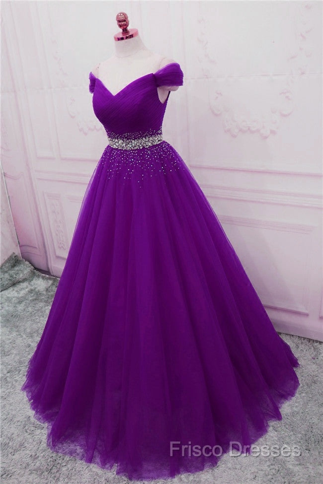 Beautiful Sequins Sweetheart Long Party Dress, Purple Tulle Formal Gown