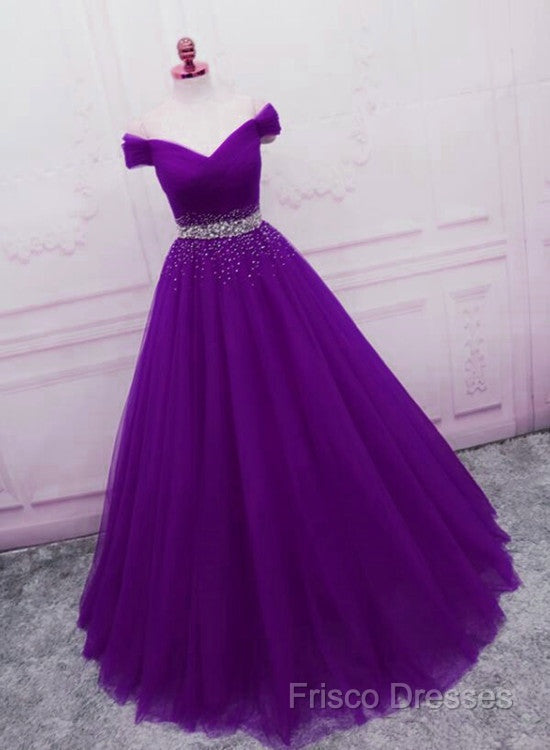 Beautiful Sequins Sweetheart Long Party Dress, Purple Tulle Formal Gown