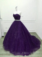 Beautiful Shiny Purple Tulle Beaded Ball Gonw Party Dress, Purple Formal Prom Dress