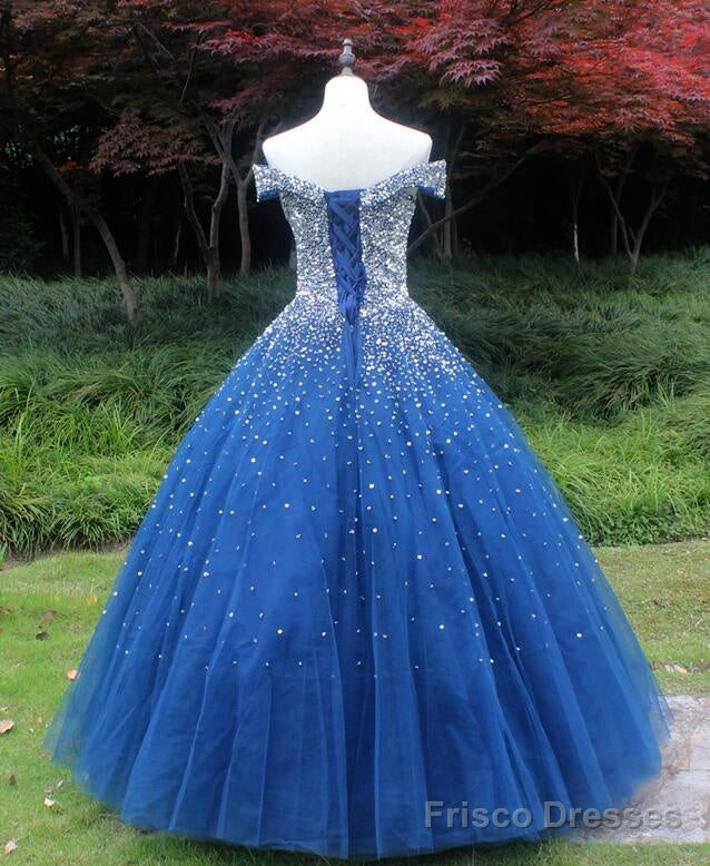 Beautiful Sweetheart Tulle Blue Beaded Formal Dress, Blue Sweet 16 Gown Secondary image