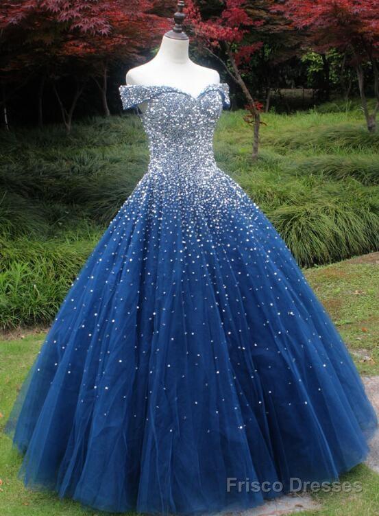Beautiful Sweetheart Tulle Blue Beaded Formal Dress, Blue Sweet 16 Gown Main image
