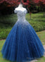 Beautiful Sweetheart Tulle Blue Beaded Formal Dress, Blue Sweet 16 Gown