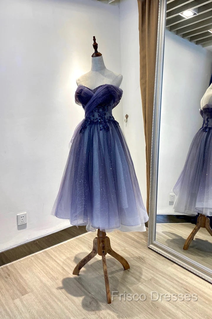 Beautiful Sweetheart Tulle With Lace Short Formal Prom Dress, Purple Homecoming Dress