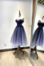 Beautiful Sweetheart Tulle With Lace Short Formal Prom Dress, Purple Homecoming Dress