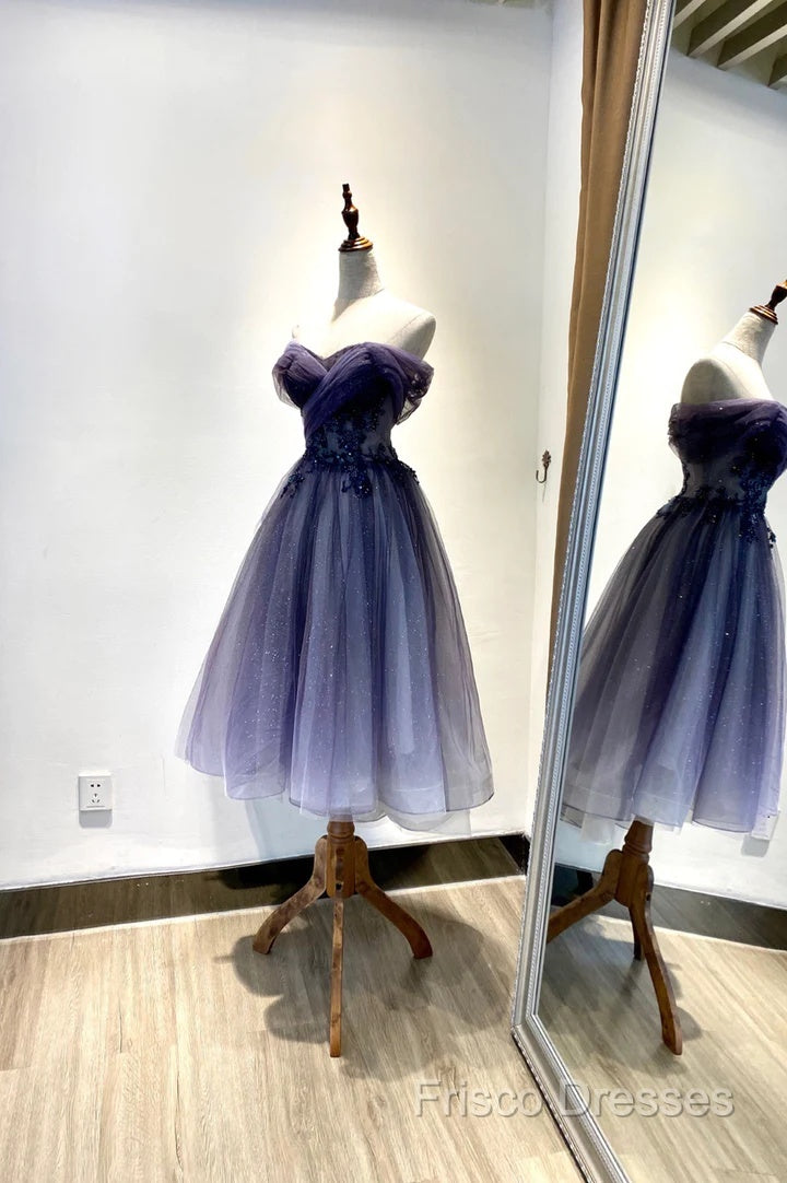 Beautiful Sweetheart Tulle With Lace Short Formal Prom Dress, Purple Homecoming Dress