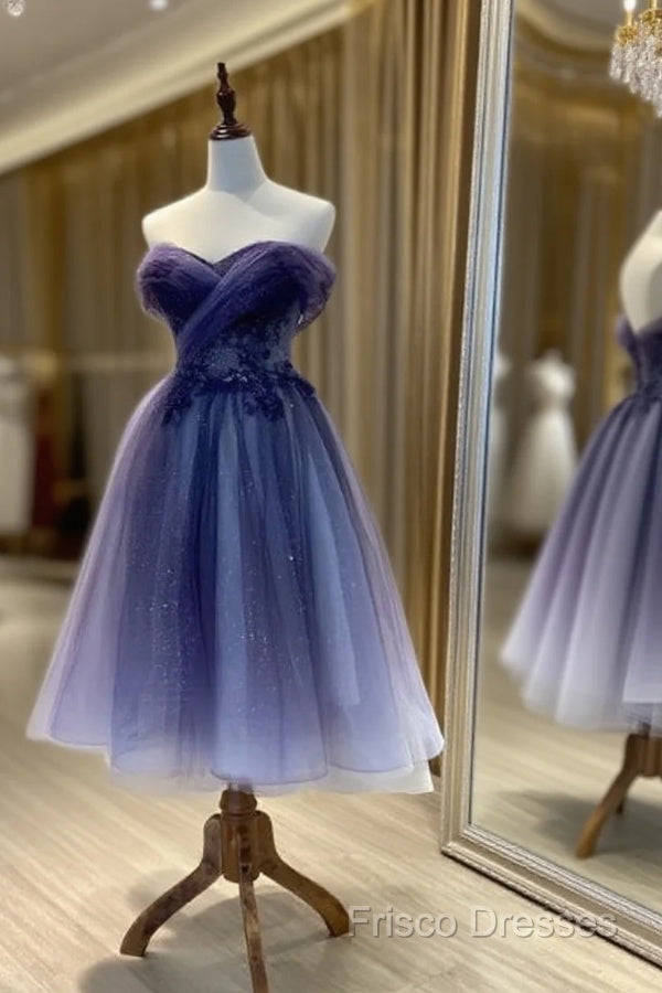 Beautiful Sweetheart Tulle With Lace Short Formal Prom Dress, Purple Homecoming Dress Main image
