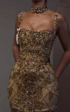 Beautiful Tight Square Neck Sleeveless Gold Short Formal 8Th Grade Homecoming Dress Summer Middle School Hoco Dress Homecoming Outfit