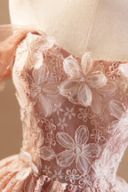 Beautiful Tulle Flower Knee Length Formal Prom Dress, Off the Shoulder Short Sleeve Evening Party Dress