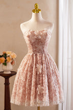 Beautiful Tulle Flower Knee Length Formal Prom Dress, Off the Shoulder Short Sleeve Evening Party Dress