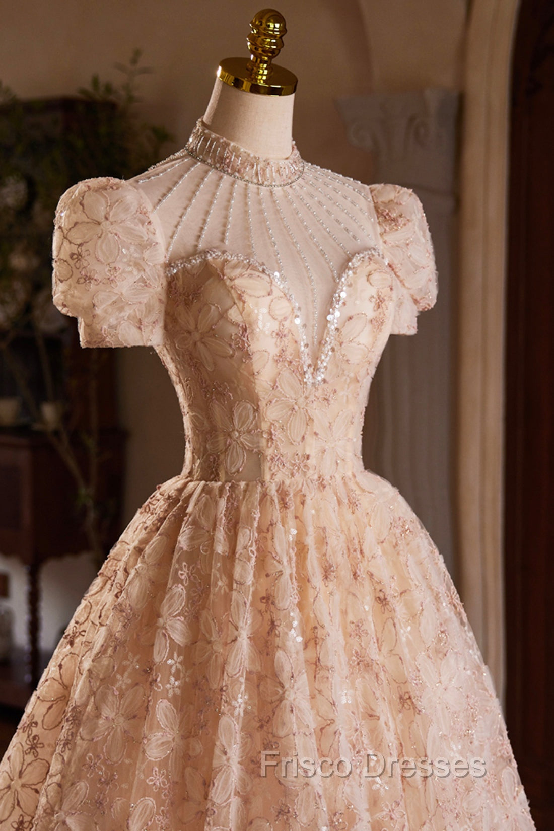 Beautiful Tulle Flower Tea Length Formal Prom Dress, Off the Shoulder Short Sleeve Evening Party Dress