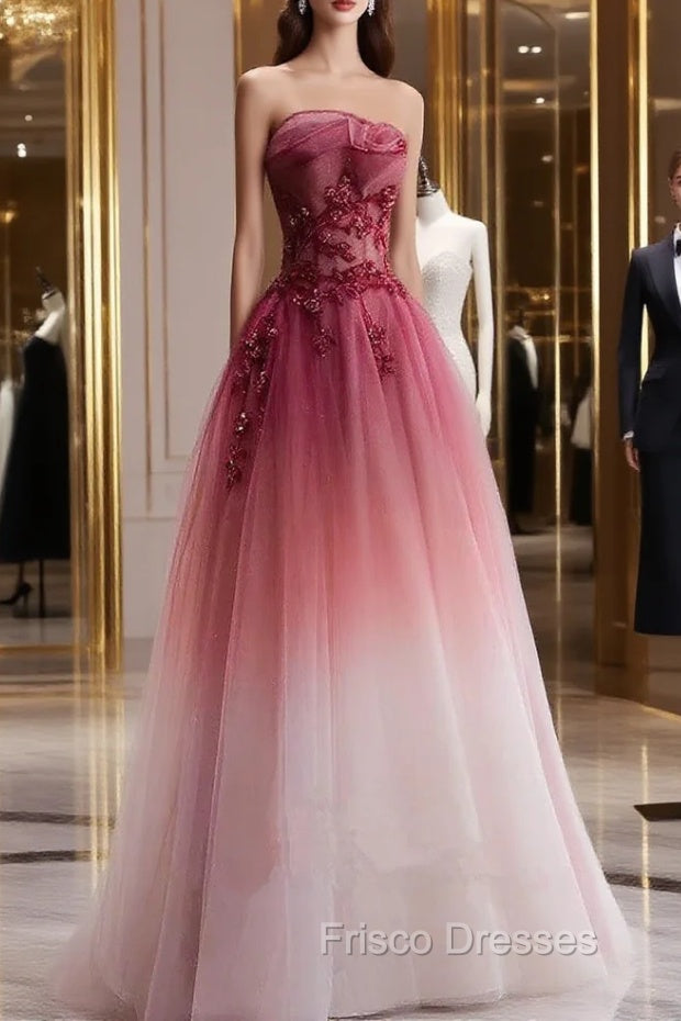 Beautiful Tulle Gradient with Beaded Long Party Dress A-line Gradient Formal Prom Dress Formal Prom Dress shops Main image