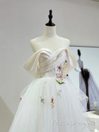 Beautiful Tulle Lace Long Formal Prom Dress, Off The Shoulder Formal Party Dress