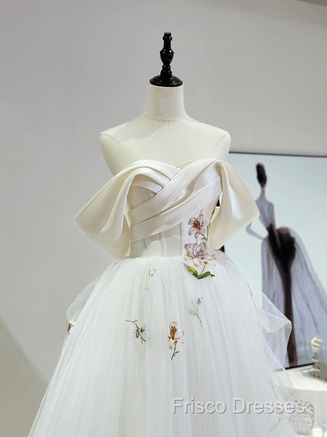 Beautiful Tulle Lace Long Formal Prom Dress, Off The Shoulder Formal Party Dress