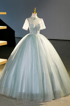 Beautiful Tulle Long A-Line Prom Dress, Gray Green  Formal Dress Sweet 16 Dress