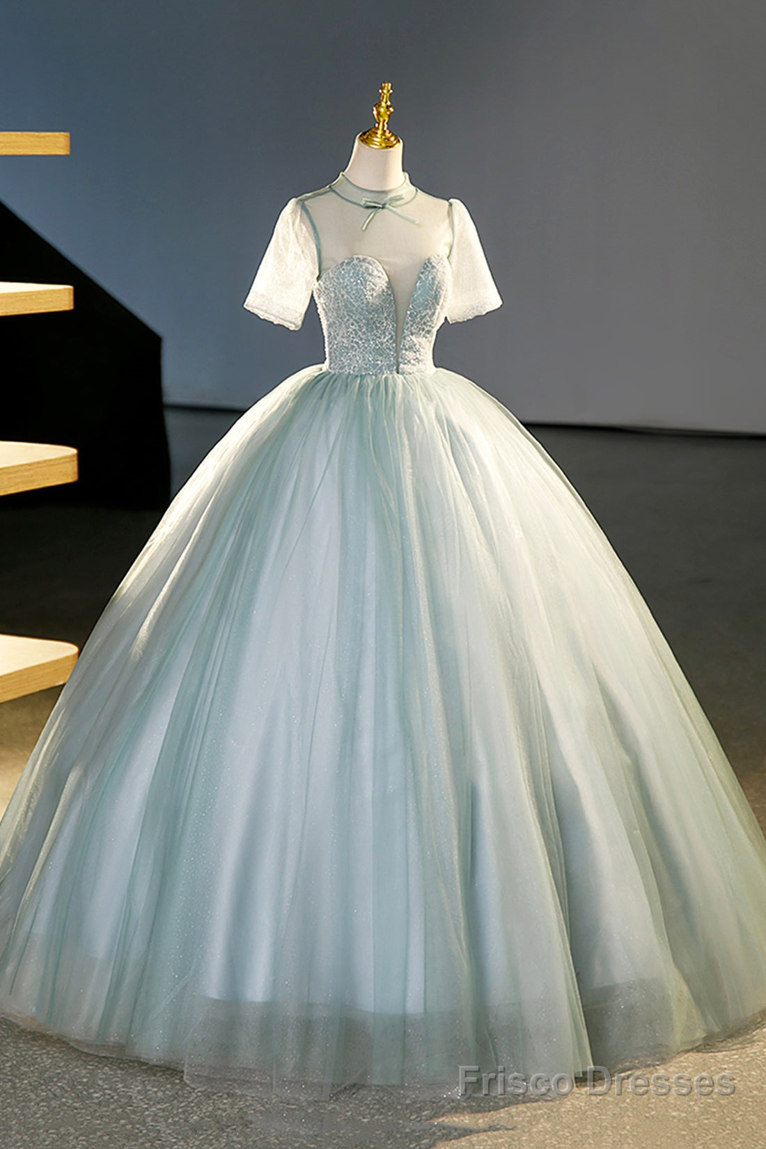 Beautiful Tulle Long A-Line Prom Dress, Gray Green  Formal Dress Sweet 16 Dress