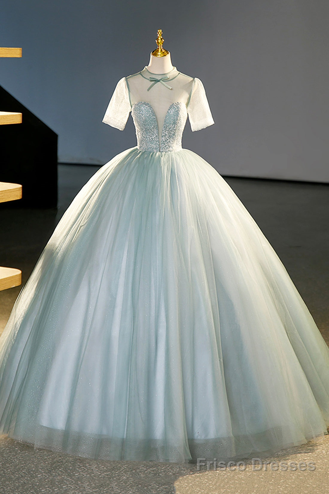 Beautiful Tulle Long A-Line Prom Dress, Gray Green  Formal Dress Sweet 16 Dress Main image
