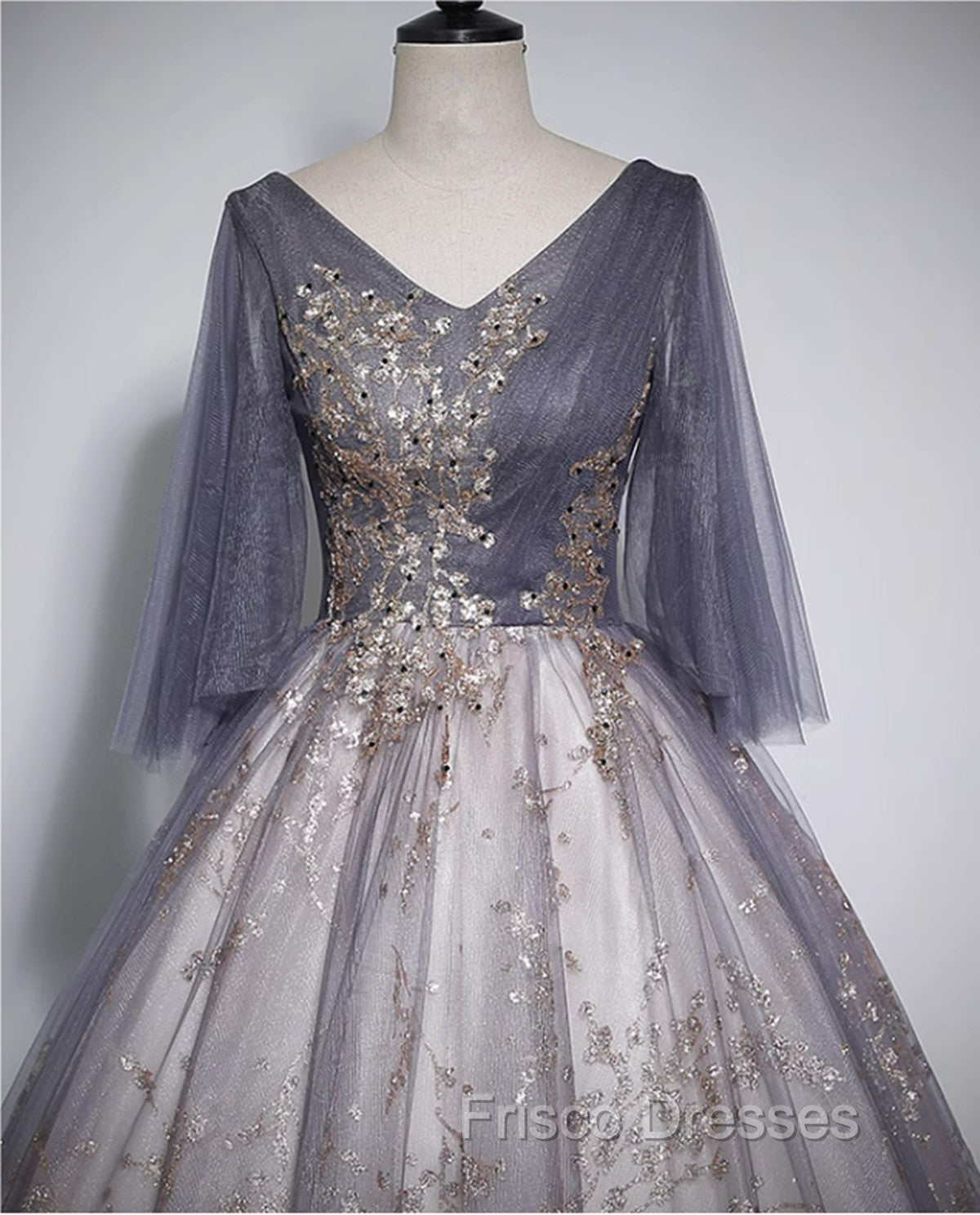 Beautiful Tulle V-neckline Long Formal Dress, Tulle Lace Applique Party Dress Secondary image