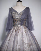 Beautiful Tulle V-neckline Long Formal Dress, Tulle Lace Applique Party Dress