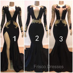 Beautiful V-Neck Long Sleevess Appliques Mermaid Floor-Length Formal Prom Dress