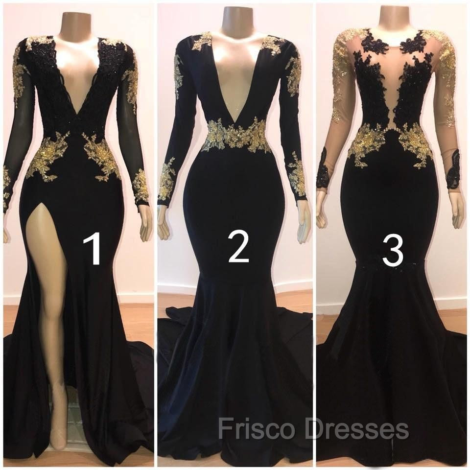 Beautiful V-Neck Long Sleevess Appliques Mermaid Floor-Length Formal Prom Dress