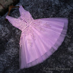 Beautiful V-Neckline Party Dress, Tulle Formal Dresses With Applique For Senior Prom Party