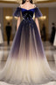 Beautiful Velvet And Gradient Tulle Long Party Dress, Straps Long Formal Gown