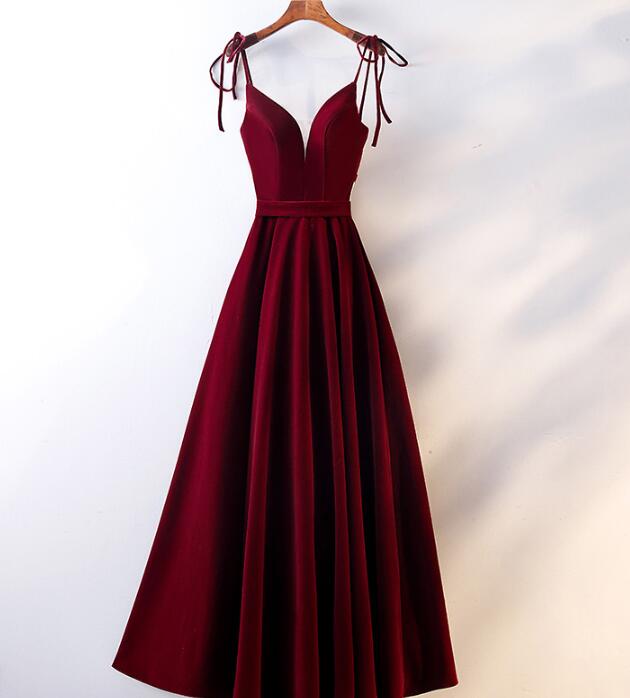 Beautiful Velvet Party Dress, Straps Long Prom Dress