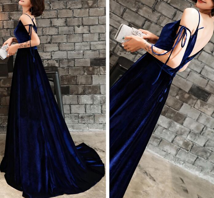 Beautiful Velvet Party Dress, Straps Long Prom Dress