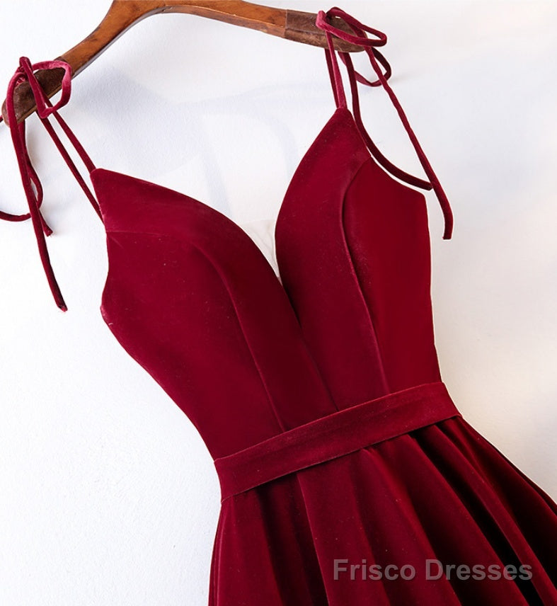 Beautiful Velvet Straps Long V-Neckline Long Party Dress, Velvet Bridesmaid Dresses Secondary image
